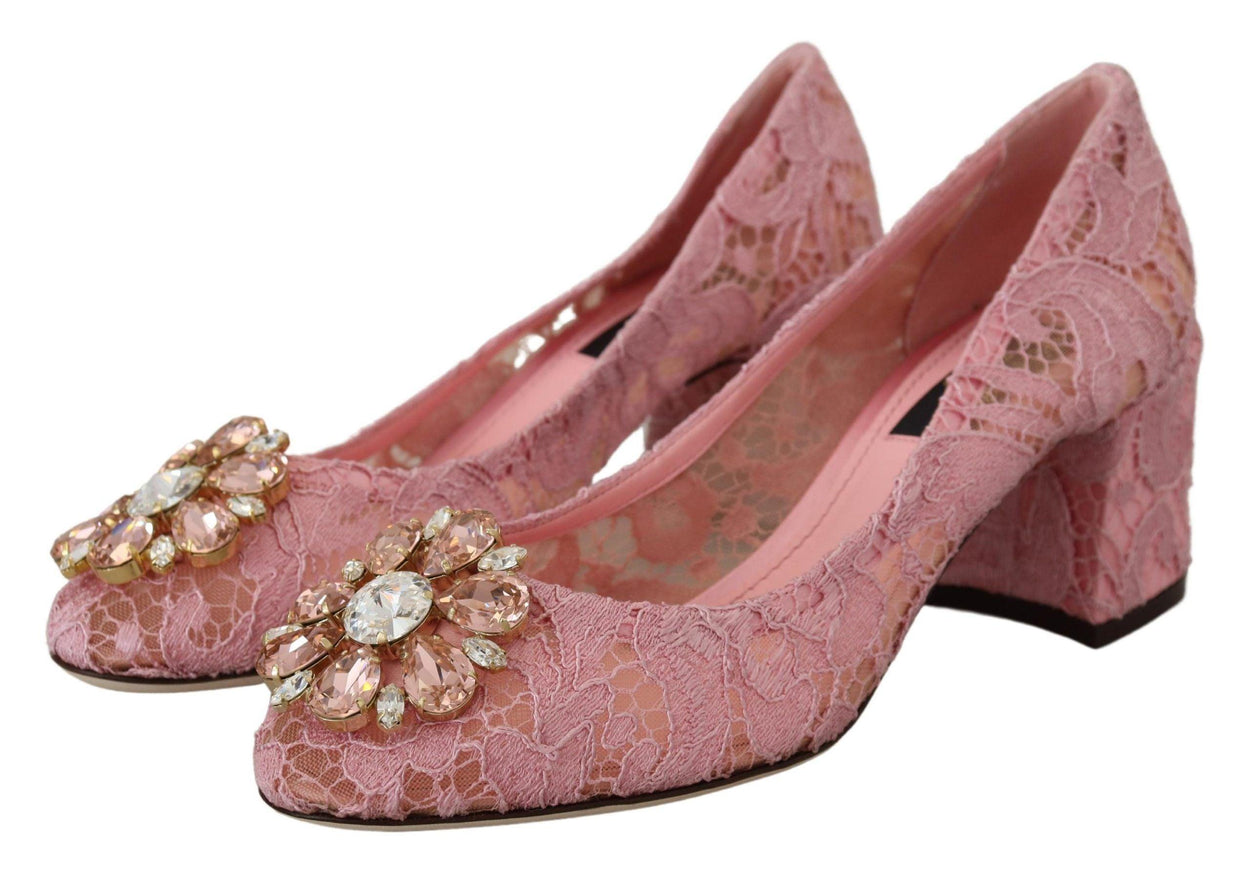 Dolce & Gabbana Pink Taormina Lace Crystal Pumps Pastel Shoes - Ellie Belle