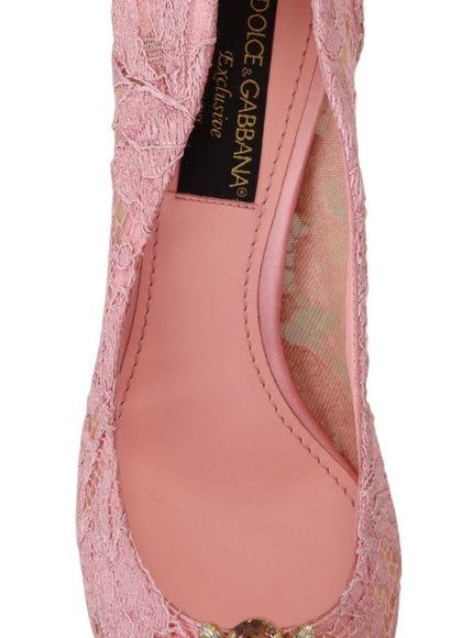 Dolce & Gabbana Pink Taormina Lace Crystal Pumps Pastel Shoes