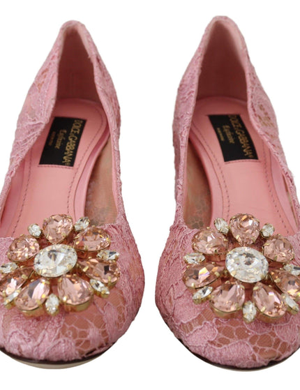 Dolce & Gabbana Pink Taormina Lace Crystal Pumps Pastel Shoes - Ellie Belle
