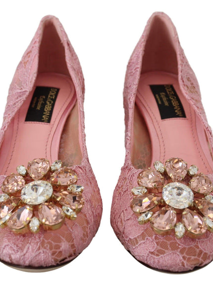 Dolce & Gabbana Pink Taormina Lace Crystal Pumps Pastel Shoes