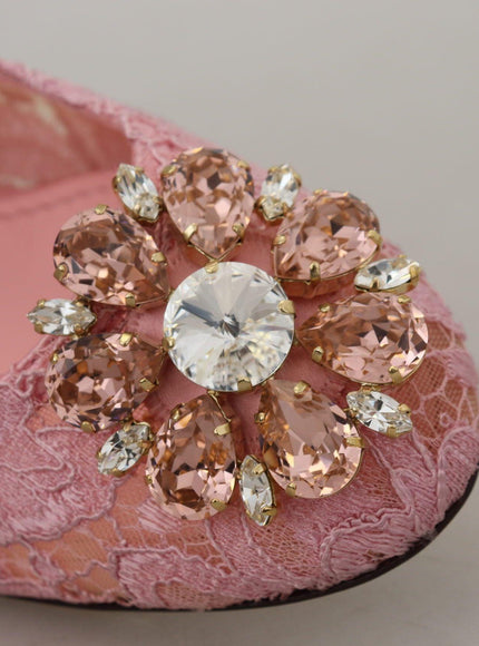 Dolce & Gabbana Pink Taormina Lace Crystal Pumps Pastel Shoes