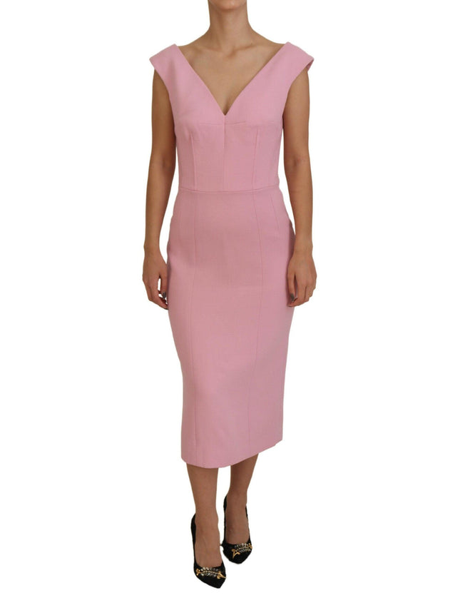Dolce & Gabbana Pink V-neck Stretch Sheath Bodycon Dress - Ellie Belle