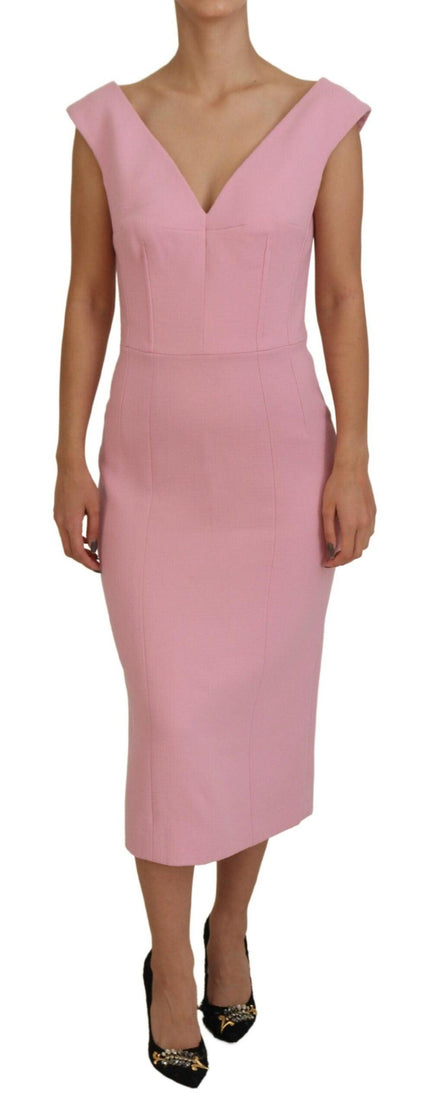 Dolce & Gabbana Pink V-neck Stretch Sheath Bodycon Dress - Ellie Belle