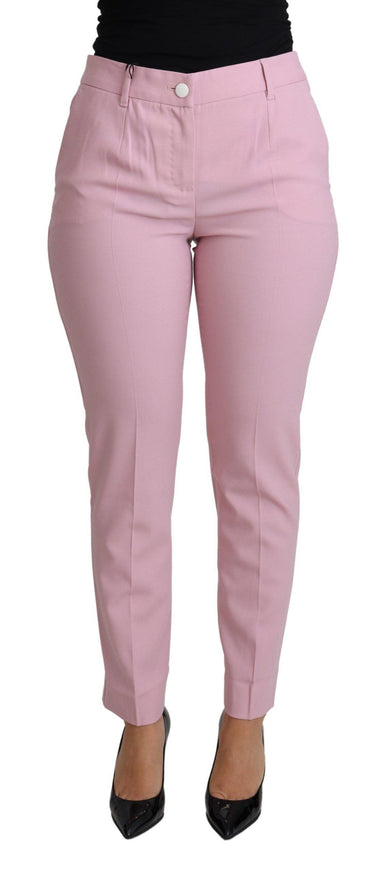 Dolce & Gabbana Pink Virgin Wool Stretch Tapered Trouser Pants - Ellie Belle