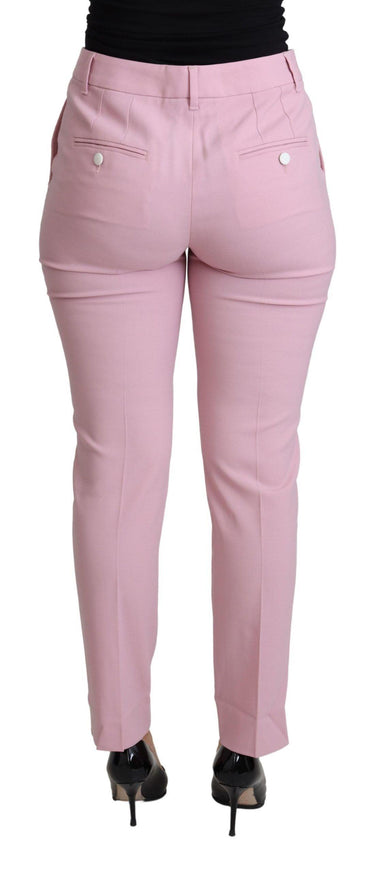 Dolce & Gabbana Pink Virgin Wool Stretch Tapered Trouser Pants - Ellie Belle