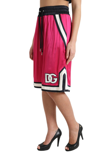Dolce & Gabbana Pink Viscose Jersey Logo High Waist Shorts - Ellie Belle