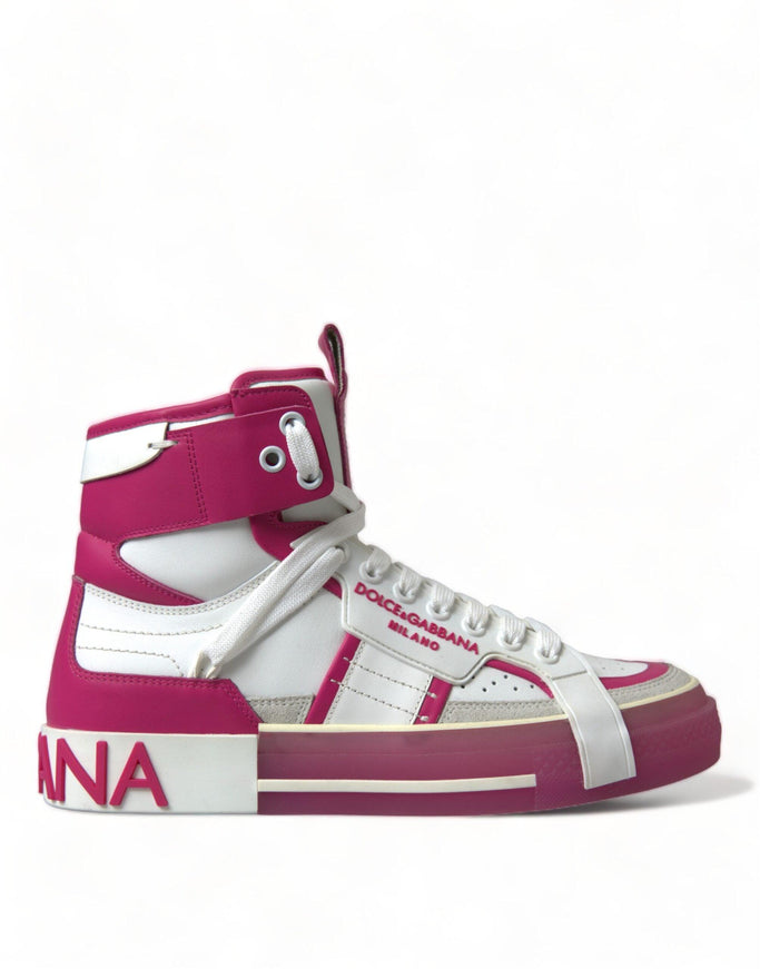 Dolce & Gabbana Pink White Leather High Top Sneakers Shoes - Ellie Belle