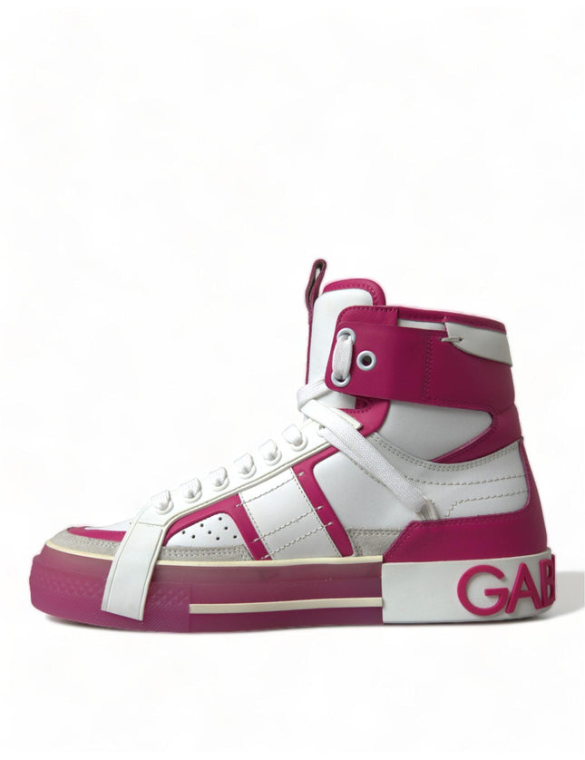 Dolce & Gabbana Pink White Leather High Top Sneakers Shoes - Ellie Belle