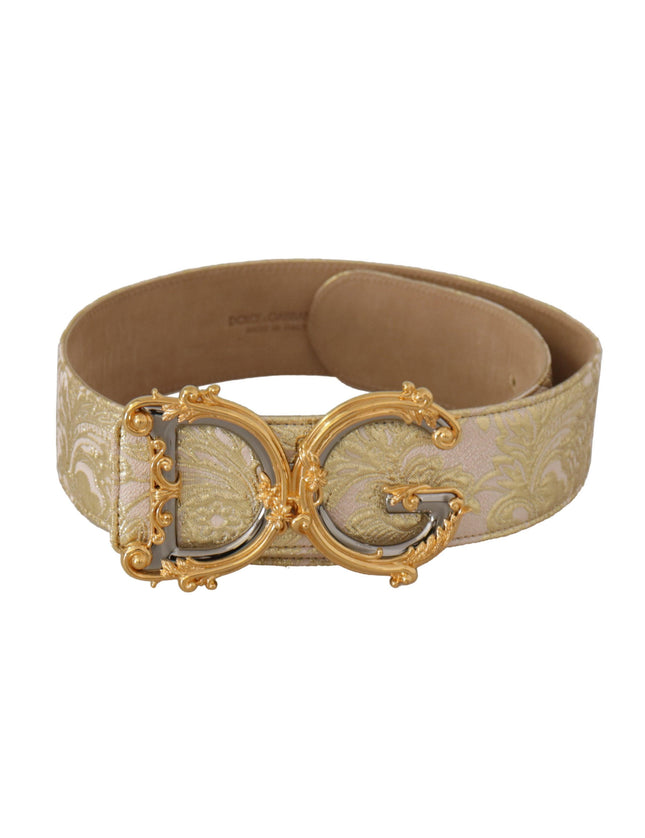 Dolce & Gabbana Pink Wide Waist Jacquard DG Logo Gold Logo Buckle Belt - Ellie Belle