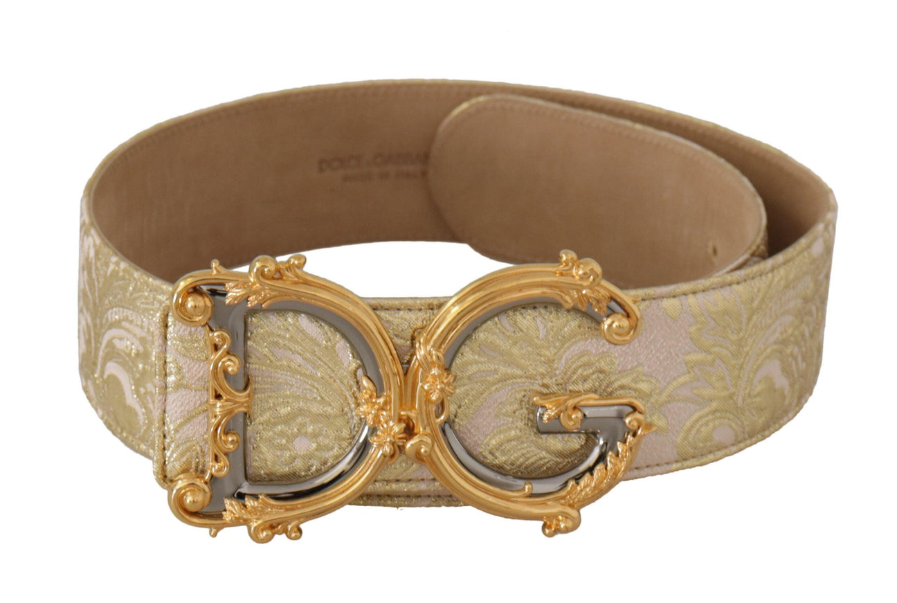 Dolce & Gabbana Pink Wide Waist Jacquard DG Logo Gold Logo Buckle Belt - Ellie Belle