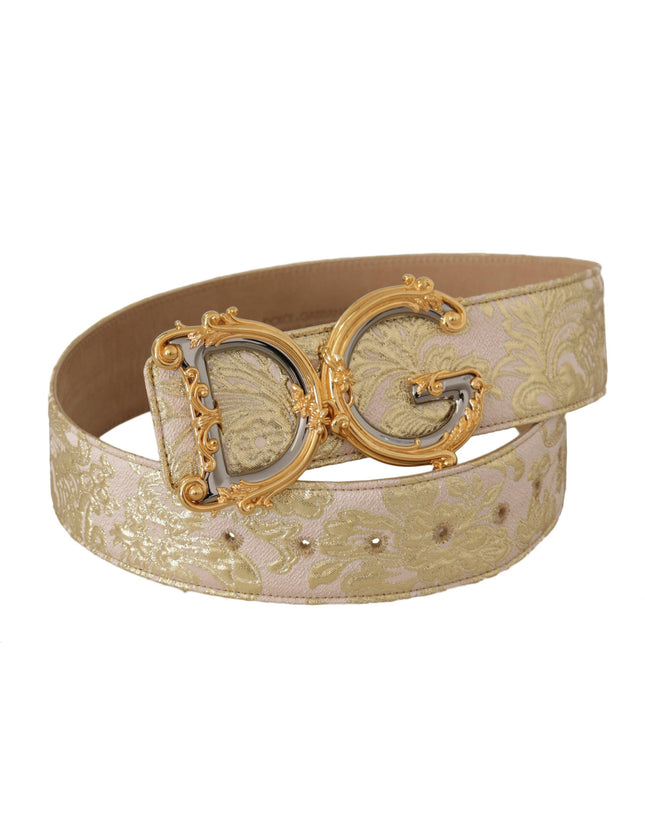 Dolce & Gabbana Pink Wide Waist Jacquard DG Logo Gold Logo Buckle Belt - Ellie Belle