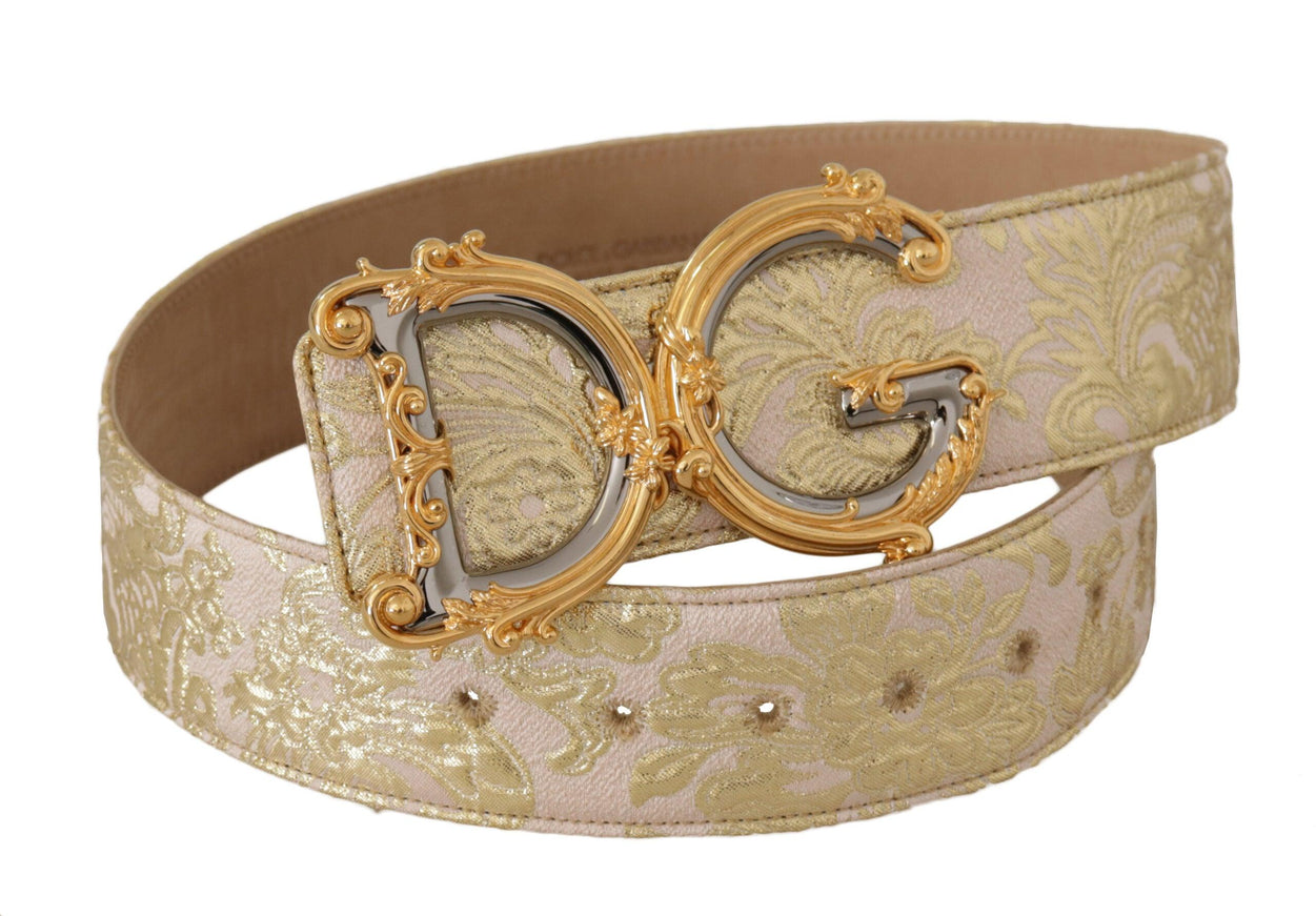 Dolce & Gabbana Pink Wide Waist Jacquard DG Logo Gold Logo Buckle Belt - Ellie Belle