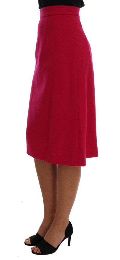 Dolce & Gabbana Pink Wool Knee Long A-Line Skirt