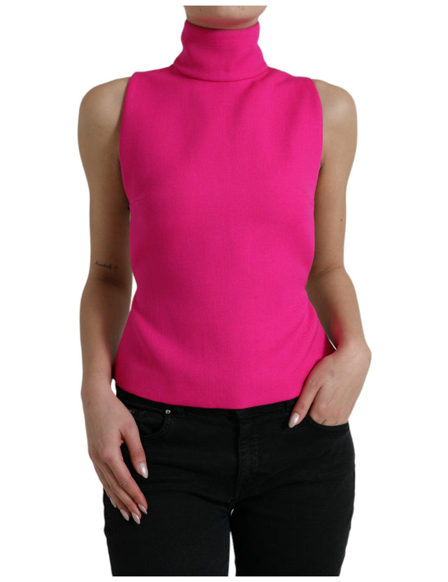 Dolce & Gabbana Pink Wool Knit Turtle Neck Backless Tank Top - Ellie Belle