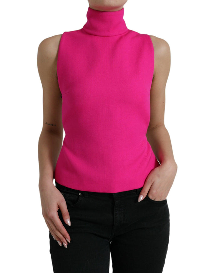 Dolce & Gabbana Pink Wool Knit Turtle Neck Backless Tank Top - Ellie Belle