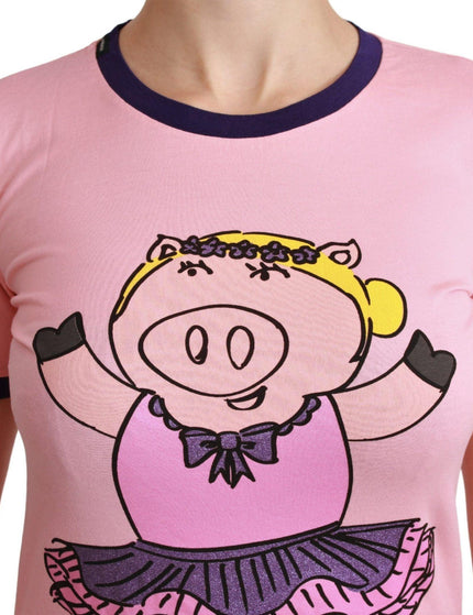 Dolce & Gabbana Pink YEAR OF THE PIG Top Cotton T-shirt - Ellie Belle