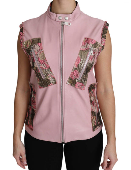 Dolce & Gabbana Pink Zippered Lamb Sleeveless Vest Leather Jacket