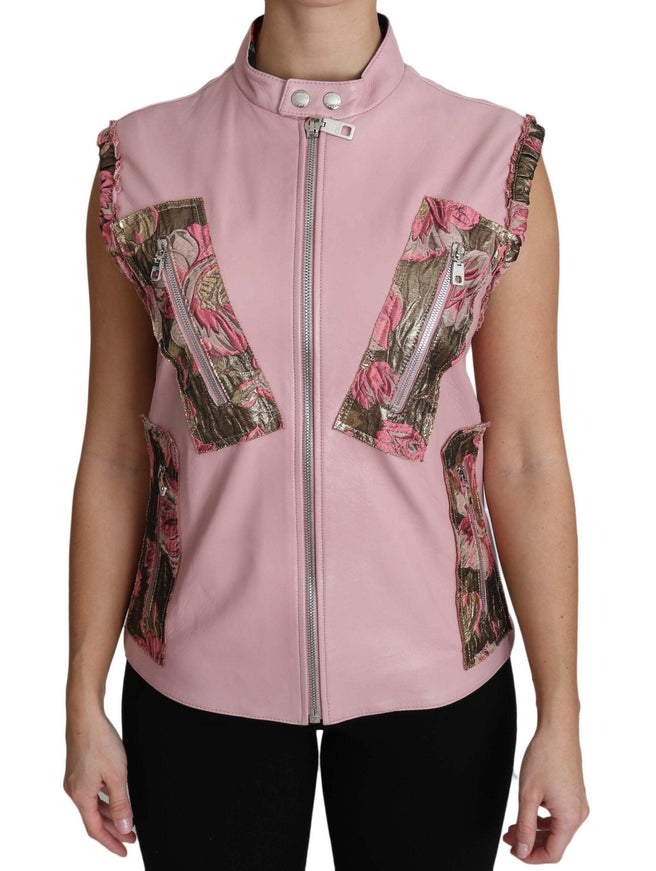 Dolce & Gabbana Pink Zippered Lamb Sleeveless Vest Leather Jacket