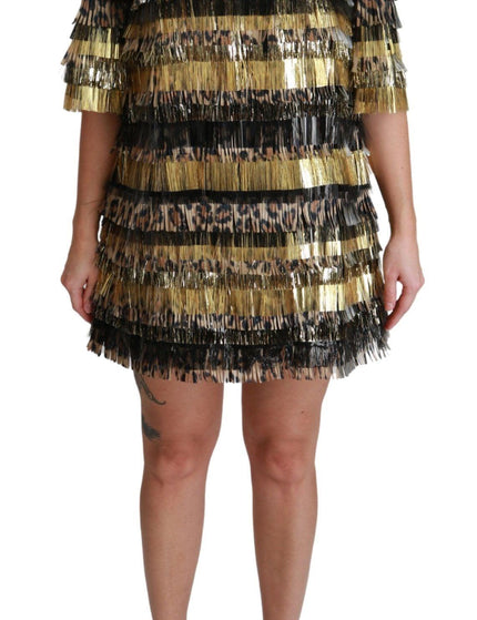 Dolce & Gabbana Polyester Black Gold Leopard Shift Mini Dress - Ellie Belle