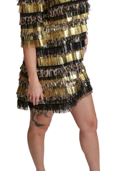 Dolce & Gabbana Polyester Black Gold Leopard Shift Mini Dress - Ellie Belle