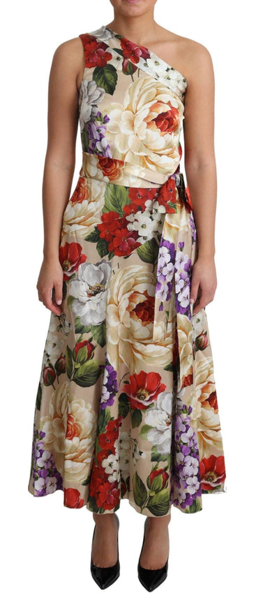 Dolce & Gabbana Print Silk Stretch One Shoulder Dress Floral - Ellie Belle