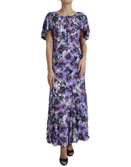 Dolce & Gabbana Purple Anemone Print Silk Aline Maxi Dress - Ellie Belle
