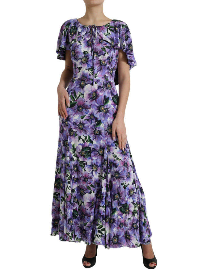 Dolce & Gabbana Purple Anemone Print Silk Aline Maxi Dress - Ellie Belle