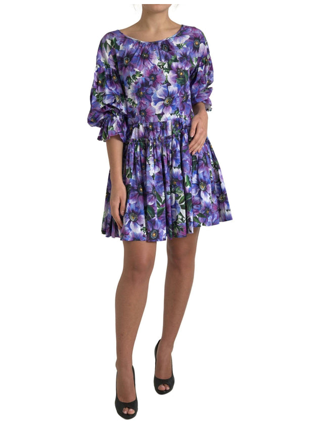 Dolce & Gabbana Purple Anemone Stretch Cotton A-line Dress - Ellie Belle