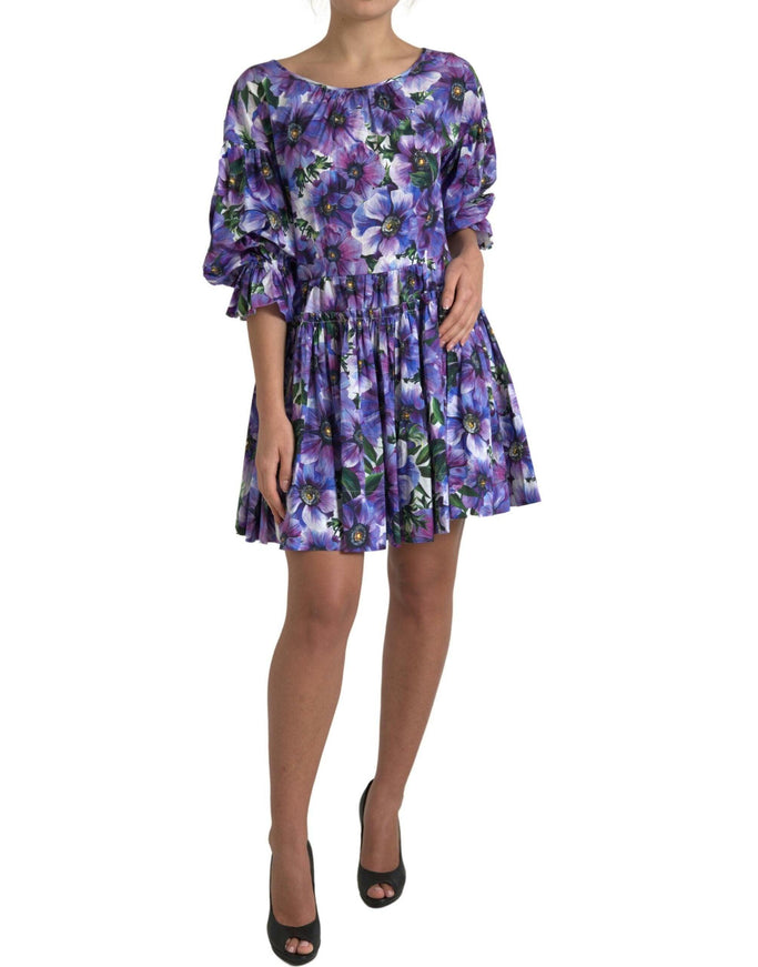 Dolce & Gabbana Purple Anemone Stretch Cotton A-line Dress - Ellie Belle