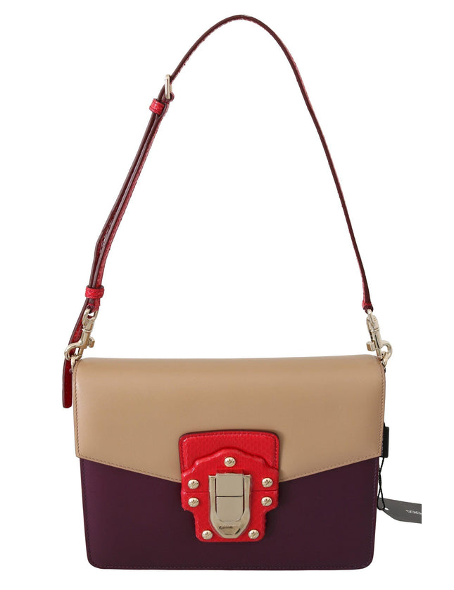 Dolce & Gabbana Purple Beige Red Leather Crossbody Purse Bag - Ellie Belle