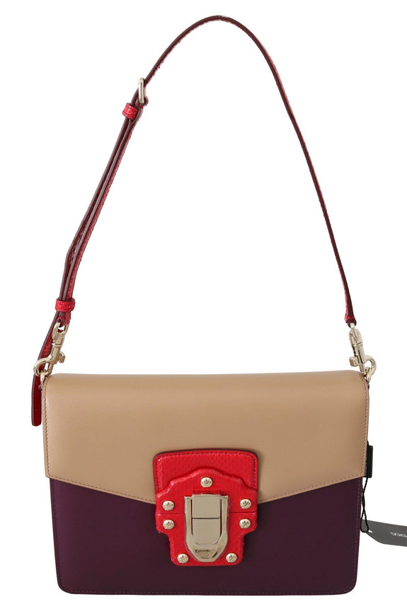 Dolce & Gabbana Purple Beige Red Leather Crossbody Purse Bag - Ellie Belle