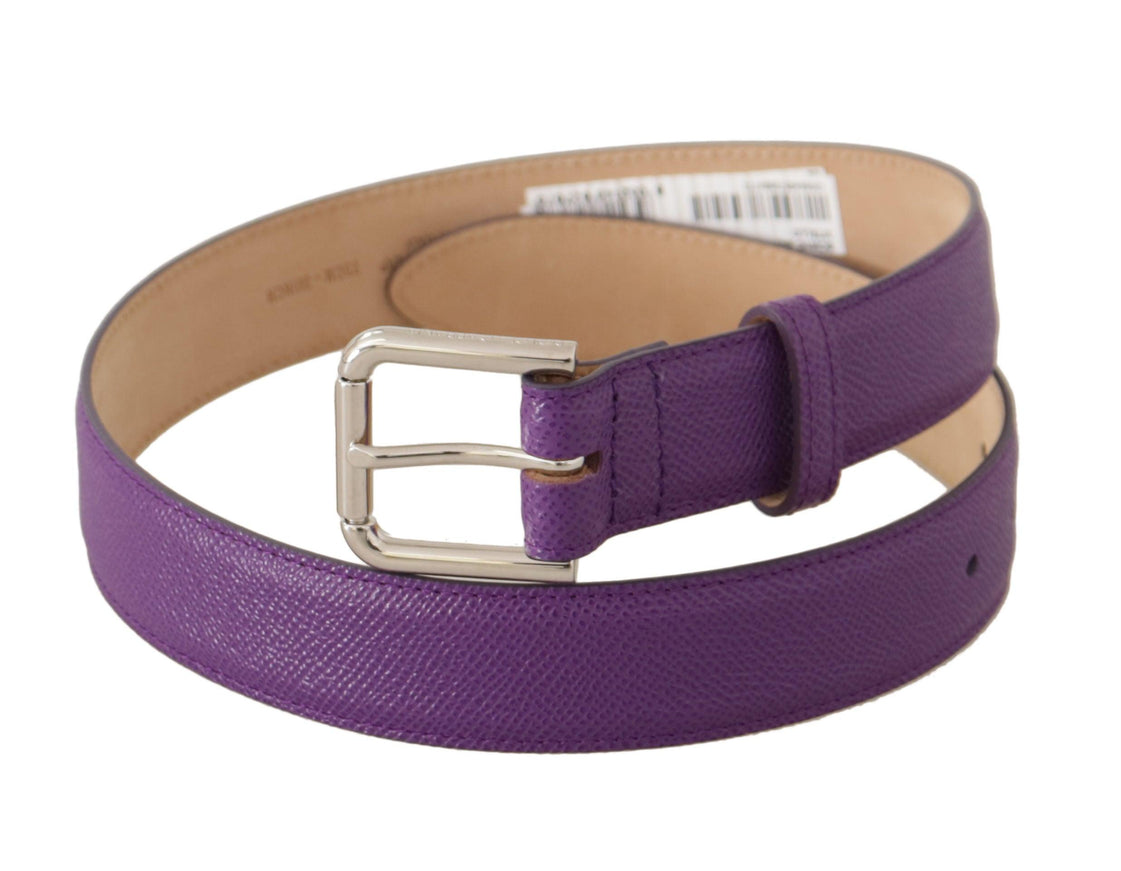 Dolce & Gabbana Purple Calfskin Leather Logo Engraved Buckle Belt - Ellie Belle