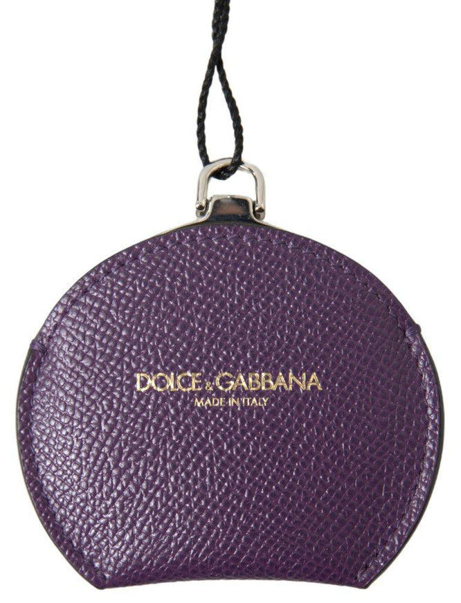 Dolce & Gabbana Purple Calfskin Leather Round Hand Mirror Holder - Ellie Belle