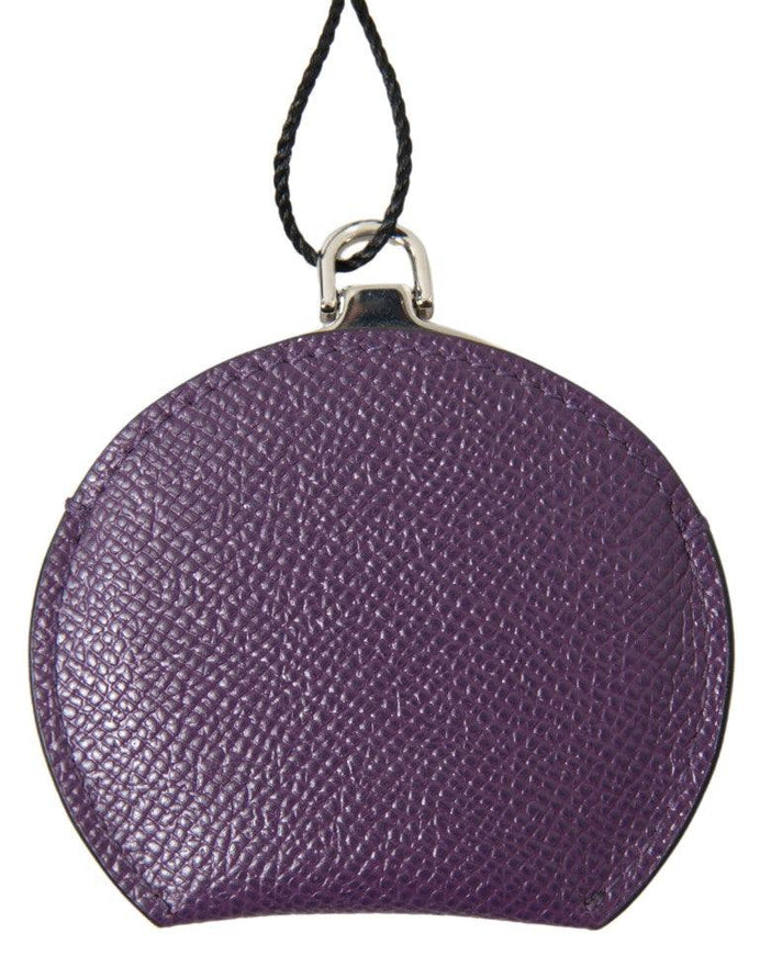 Dolce & Gabbana Purple Calfskin Leather Round Hand Mirror Holder - Ellie Belle