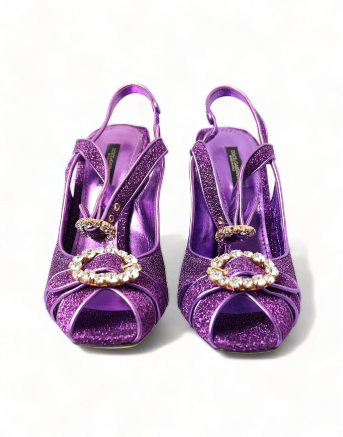 Dolce & Gabbana Purple Crystal Ankle Strap Sandals Shoes - Ellie Belle