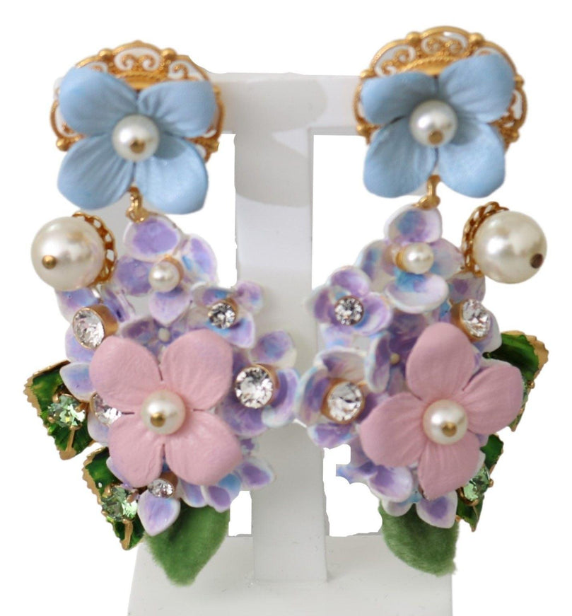 Dolce & Gabbana Purple Crystal Floral Pearl Hortensia Bouquet Clip-on Earrings - Ellie Belle