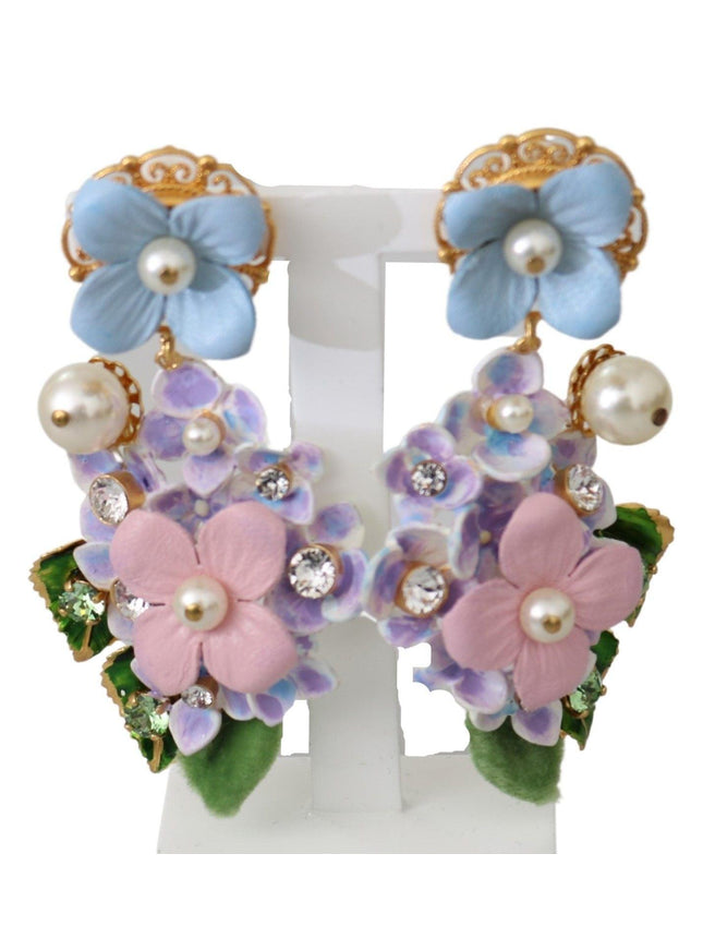 Dolce & Gabbana Purple Crystal Floral Pearl Hortensia Bouquet Clip-on Earrings - Ellie Belle