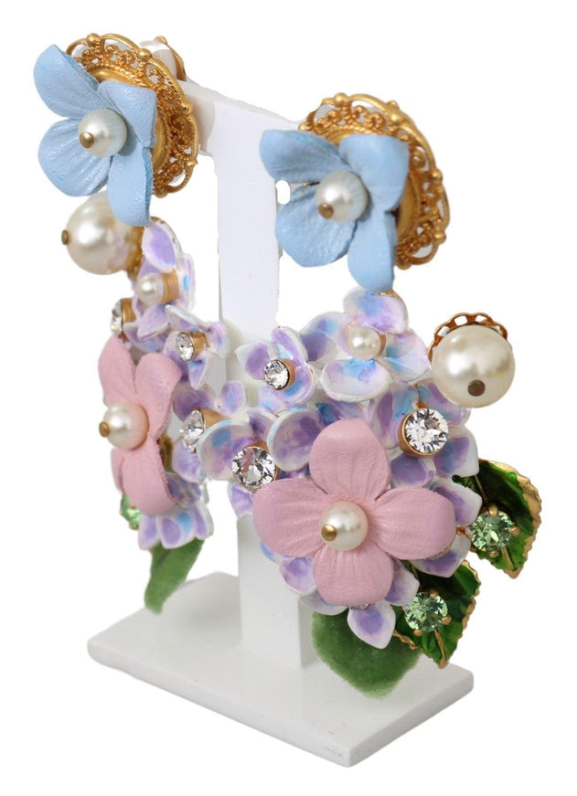 Dolce & Gabbana Purple Crystal Floral Pearl Hortensia Bouquet Clip-on Earrings - Ellie Belle