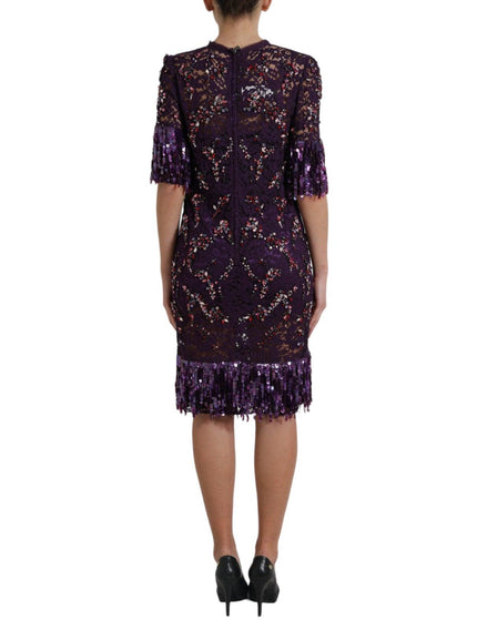 Dolce & Gabbana Purple floral lace crystal embedded dress - Ellie Belle