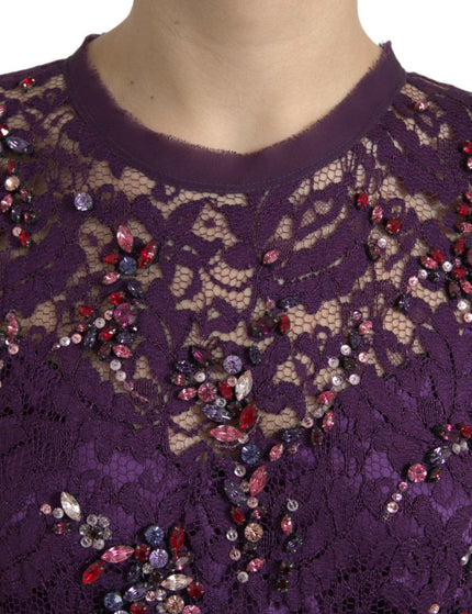 Dolce & Gabbana Purple floral lace crystal embedded dress - Ellie Belle