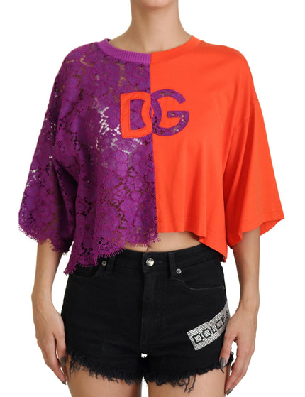 Dolce & Gabbana Purple Floral Lace Orange Cotton Cropped Top - Ellie Belle
