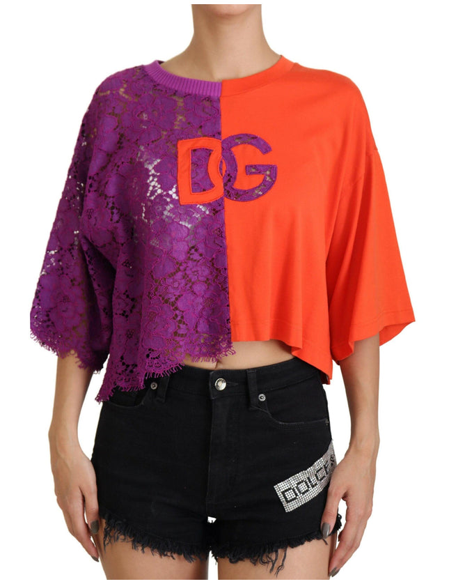 Dolce & Gabbana Purple Floral Lace Orange Cotton Cropped Top - Ellie Belle