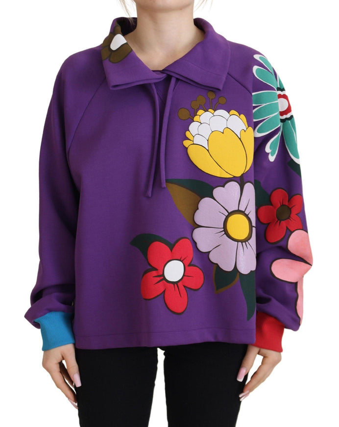 Dolce & Gabbana Purple Floral Print Pullover Cotton Sweater - Ellie Belle