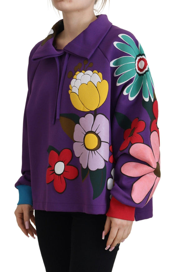 Dolce & Gabbana Purple Floral Print Pullover Cotton Sweater - Ellie Belle