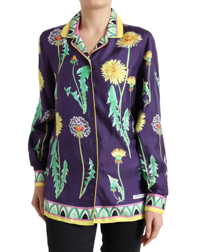 Dolce & Gabbana Purple Floral Print Twill Shirt Blouse Top - Ellie Belle