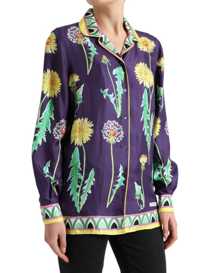 Dolce & Gabbana Purple Floral Print Twill Shirt Blouse Top - Ellie Belle