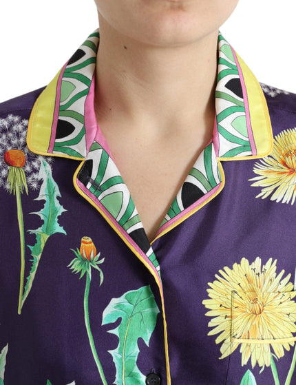Dolce & Gabbana Purple Floral Print Twill Shirt Blouse Top - Ellie Belle