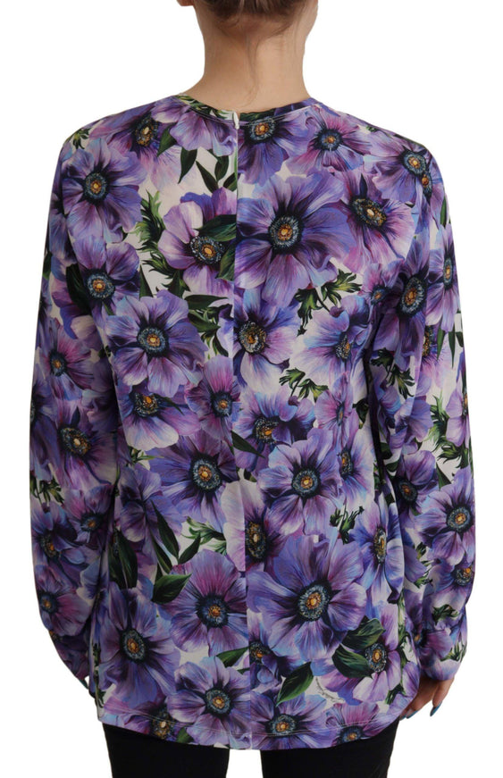 Dolce & Gabbana Purple Floral Silk Long Sleeve Top Blouse - Ellie Belle