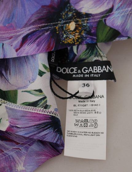 Dolce & Gabbana Purple Floral Silk Long Sleeve Top Blouse - Ellie Belle
