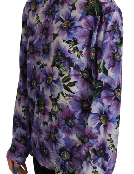 Dolce & Gabbana Purple Floral Silk Long Sleeve Top Blouse - Ellie Belle